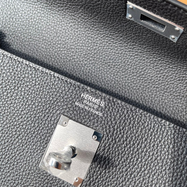 HERMES KELLY 35 RETOURNE NOIR BLACK TOGO PALLADIUM HARDWARE