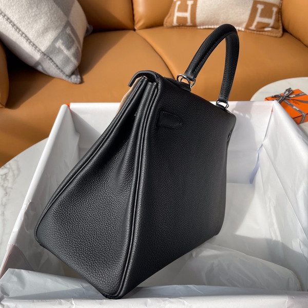 HERMES KELLY 35 RETOURNE NOIR BLACK TOGO PALLADIUM HARDWARE