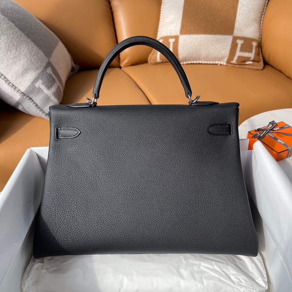 HERMES KELLY 35 RETOURNE NOIR BLACK TOGO PALLADIUM HARDWARE