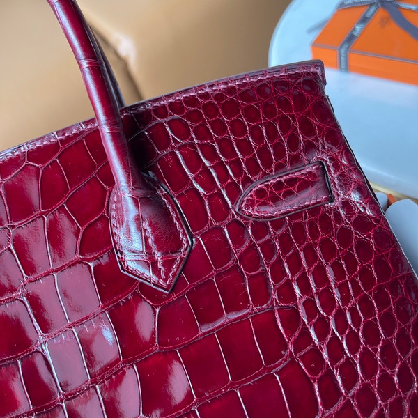 HERMES BIRKIN 30 BAG BORDEAUX ALLIGATOR GOLD HARDWARE