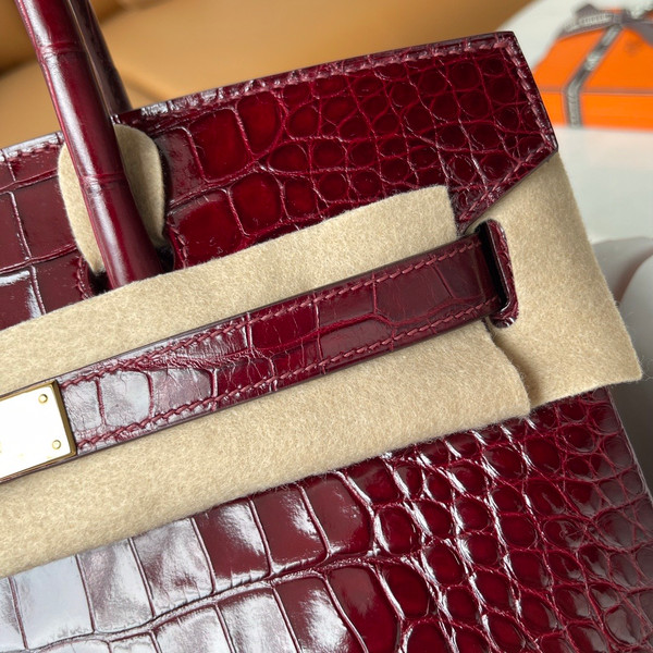 HERMES BIRKIN 30 BAG BORDEAUX ALLIGATOR GOLD HARDWARE