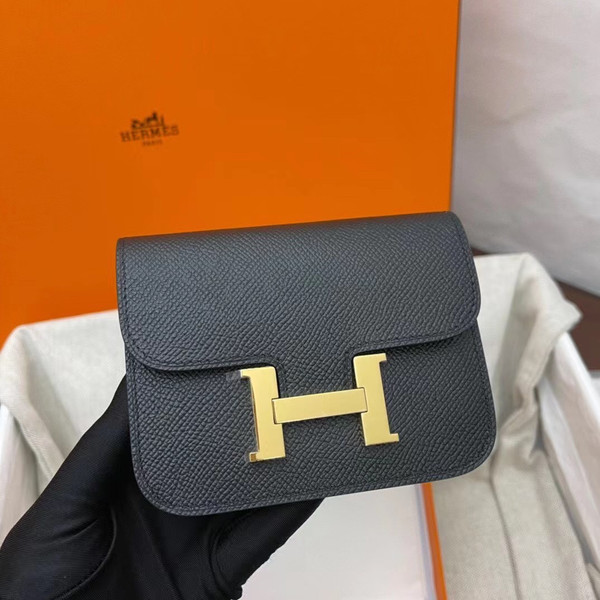  Hermès Constance Slim wallet Black Epsom leather with Gold hardware 