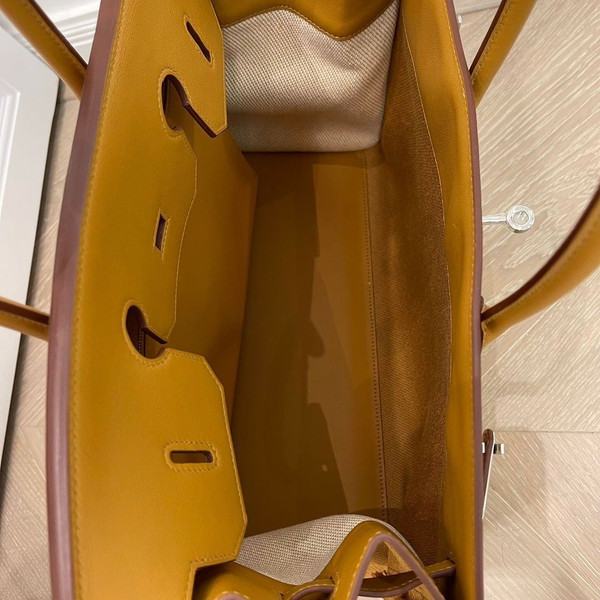 Hermès Birkin 35cm "Fray" Sesame Swift & Ecru Canvas Palladium Hardware