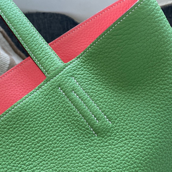Hermes Double Sens Tote 30 Rose D'ete & Vert Criquet