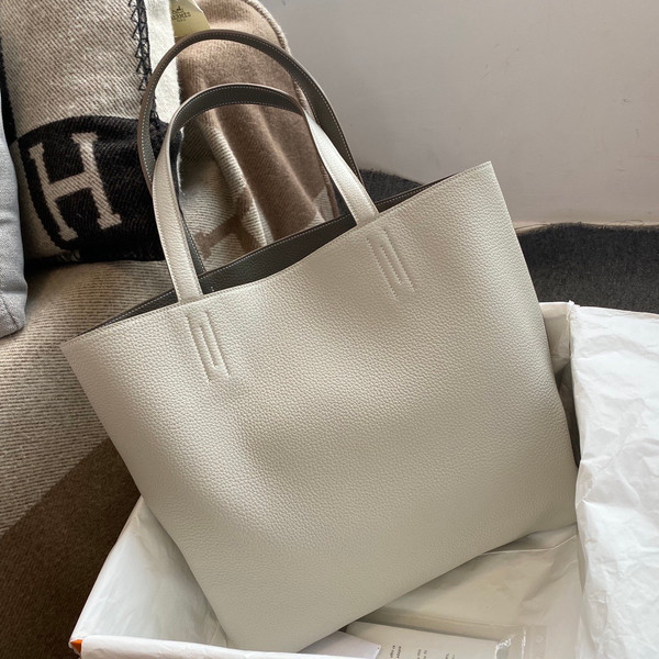 Hermes Double Sens Tote 30 Gris Pearl & Etain