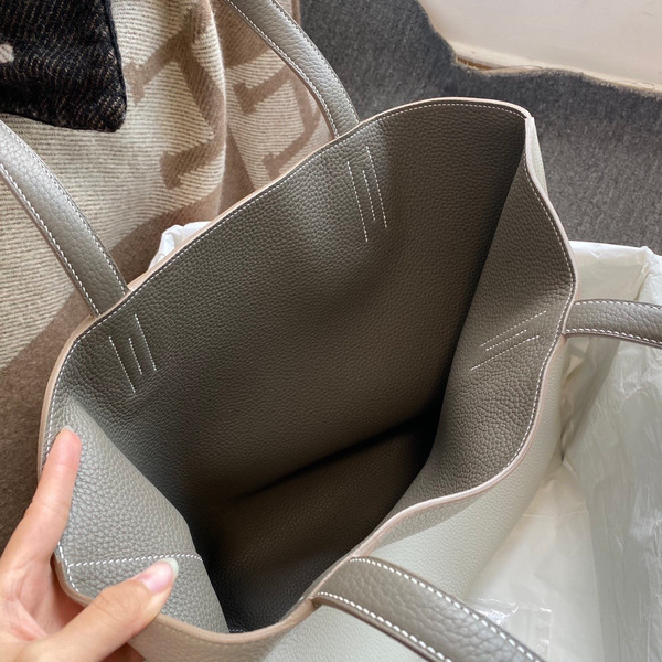 Hermes Double Sens Tote 30 Gris Pearl & Etain