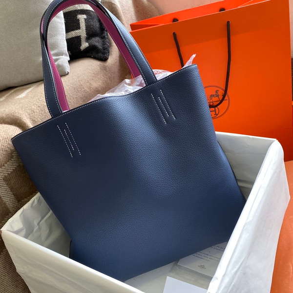 Hermes Double Sens Tote 30 Bleu Nuitl & Rose Pourpre