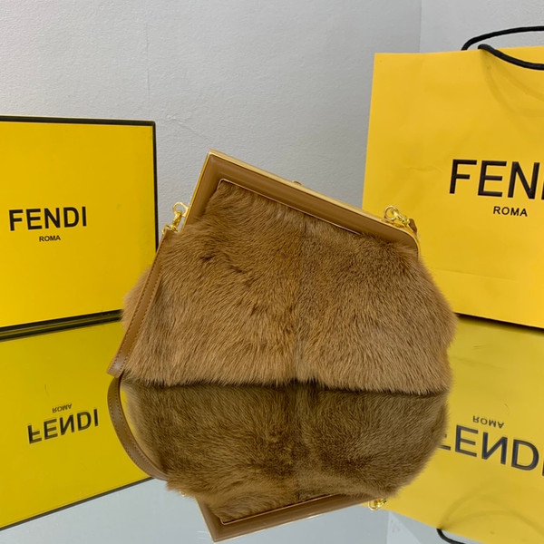 FENDI FIRST SMALL Brown mink bag