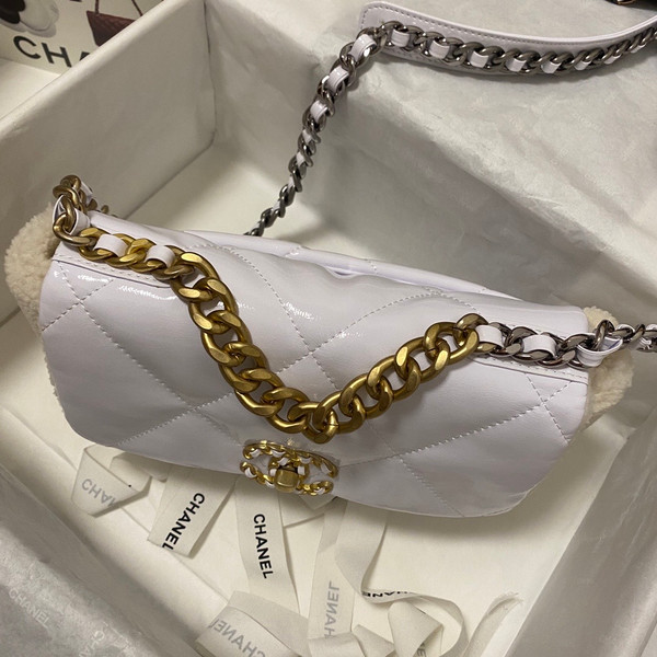 CHANEL 19 HANDBAG White Shearling Lambskin