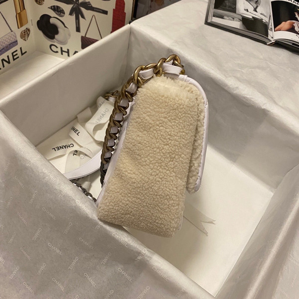 CHANEL 19 HANDBAG White Shearling Lambskin