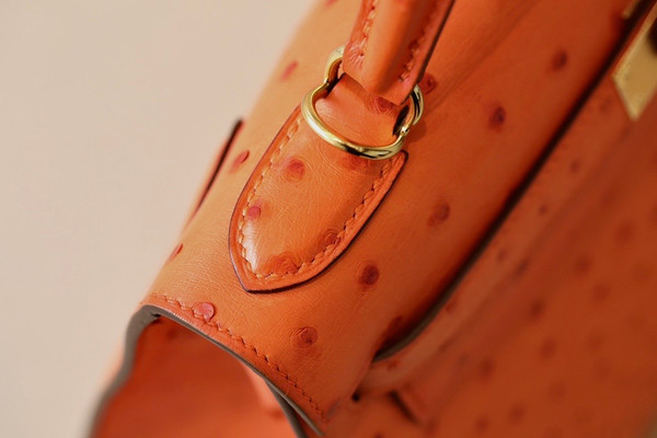 Hermes Kelly 28 Sellier Orange Ostrich Gold Hardware