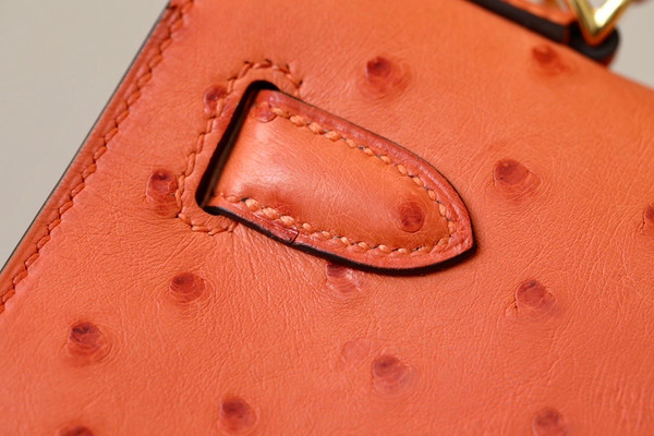 Hermes Kelly 28 Sellier Orange Ostrich Gold Hardware
