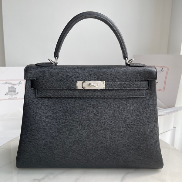 Hermès Black Kelly 32 Togo Palladium Hardware