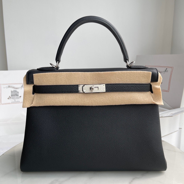 Hermès Black Kelly 32 Togo Palladium Hardware