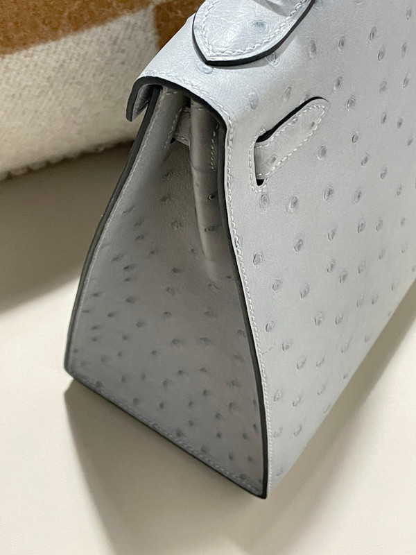 Hermes Kelly 28 Sellier 8U Blue Glacier Ostrich Palladium Hardware