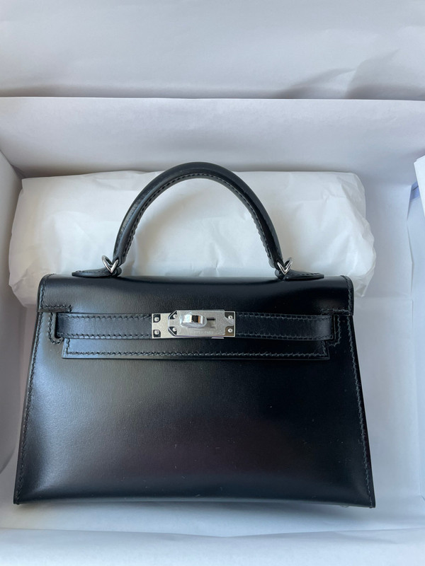 Hermes Black Mini Kelly II Box Leather Palladium  Hardware