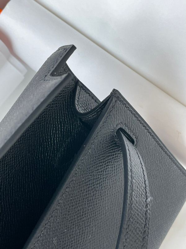 HERMES KELLY CUT CLUTCH BAG BLACK EPSOM PALLADIUM HARDWARE