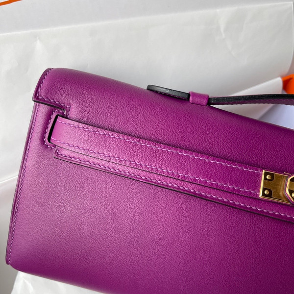 HERMES KELLY CUT CLUTCH BAG P9 ANEMONE EPSOM GOLD HARDWARE