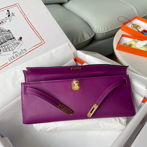 HERMES KELLY CUT CLUTCH BAG P9 ANEMONE EPSOM GOLD HARDWARE
