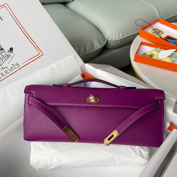 HERMES KELLY CUT CLUTCH BAG P9 ANEMONE EPSOM GOLD HARDWARE