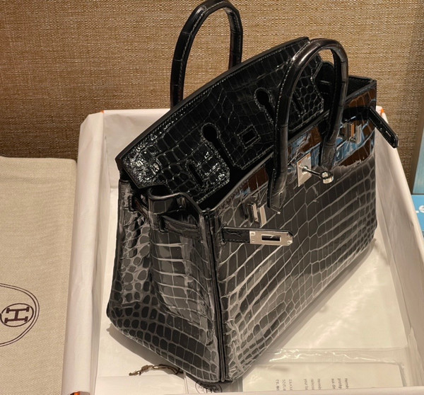 Hermès Birkin 25 Noir (Black) Crocodile Niloticus Palladium Hardware