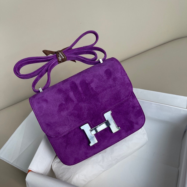 Hermes Constance Veau Doblis Suede Cyclamen 19cm