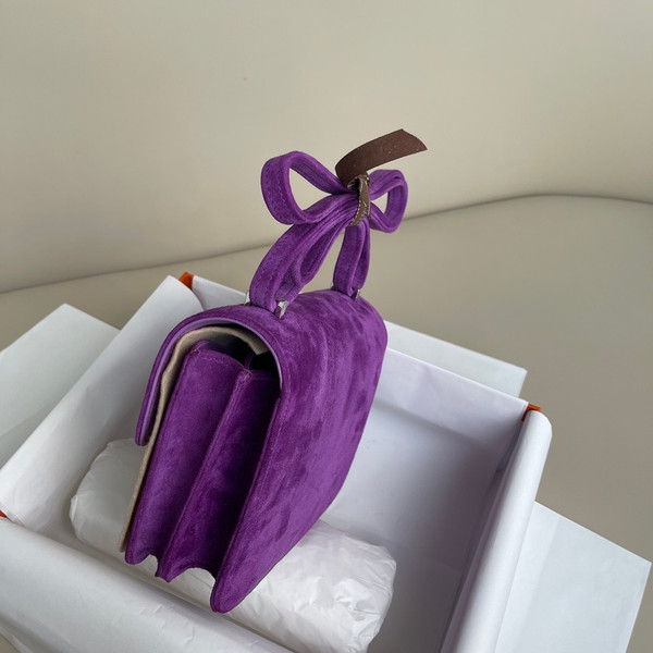 Hermes Constance Veau Doblis Suede Cyclamen 19cm