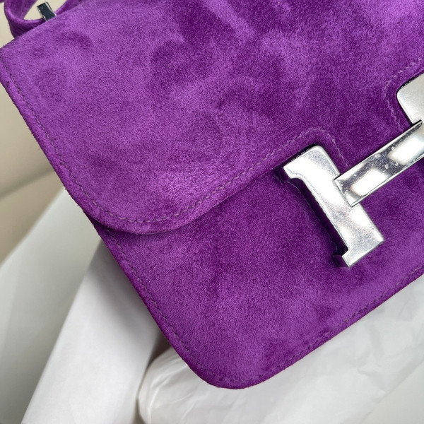 Hermes Constance Veau Doblis Suede Cyclamen 19cm