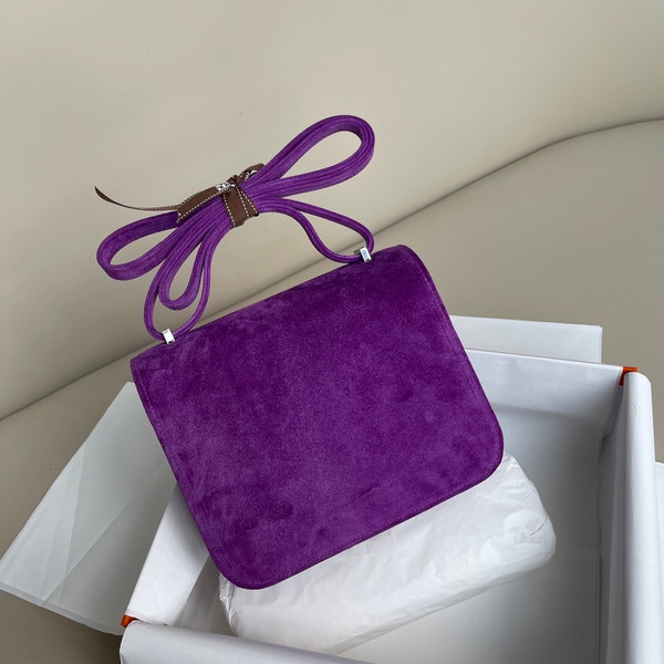 Hermes Constance Veau Doblis Suede Cyclamen 19cm
