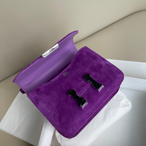 Hermes Constance Veau Doblis Suede Cyclamen 19cm