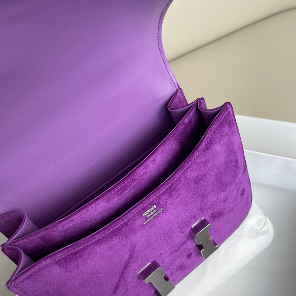 Hermes Constance Veau Doblis Suede Cyclamen 19cm