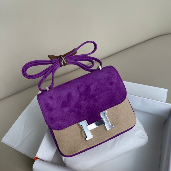 Hermes Constance Veau Doblis Suede Cyclamen 19cm