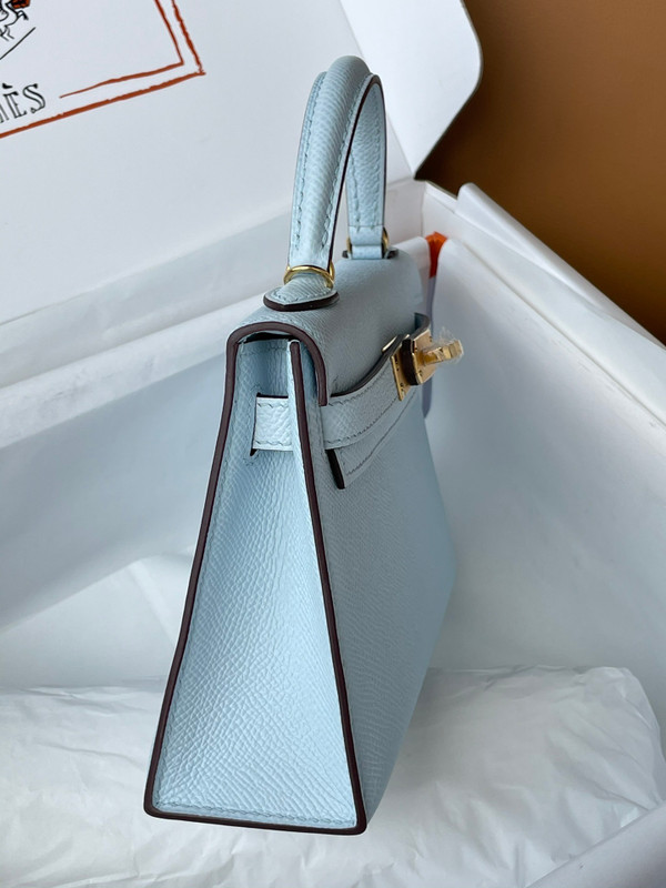Hermes Blue Brume Mini Kelly II 20 Epsom Gold Hardware