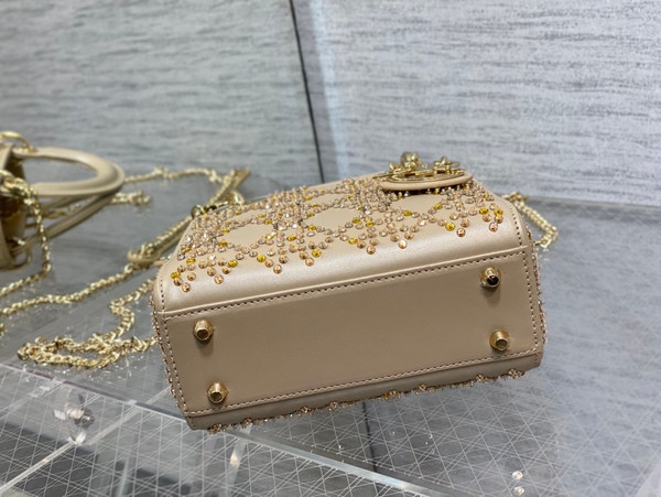 Christian Dior MINI LADY DIOR BAG Metallic Cannage Calfskin with Platinum Beaded Embroidery