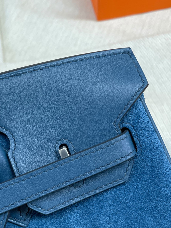 HERMES LIMITED EDITION BLEU THALASSA GRIZZLY BIRKIN 25 WITH PERMABRASS HARDWARE