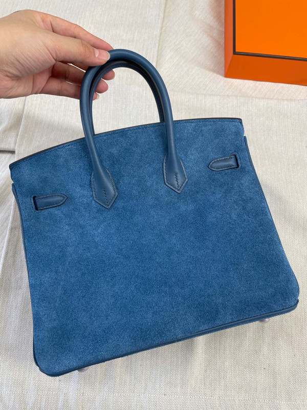 HERMES LIMITED EDITION BLEU THALASSA GRIZZLY BIRKIN 25 WITH PERMABRASS HARDWARE