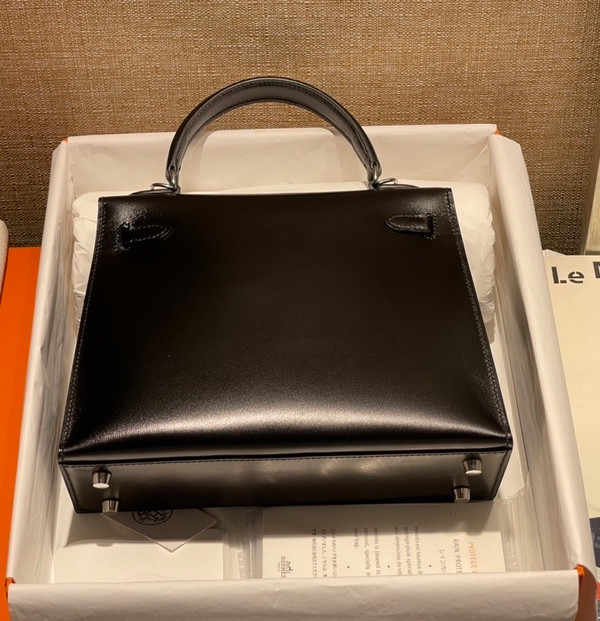 Hermes Black Sellier Kelly Bag Box Leather PHW 28 cm