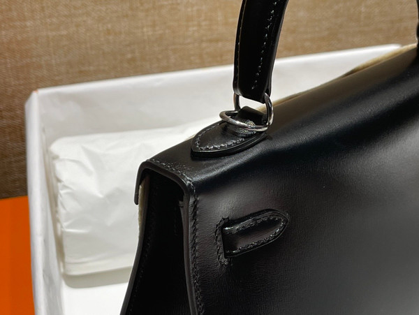 Hermes Black Sellier Kelly Bag Box Leather PHW 28 cm
