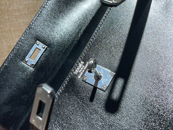 Hermes Black Sellier Kelly Bag Box Leather PHW 28 cm