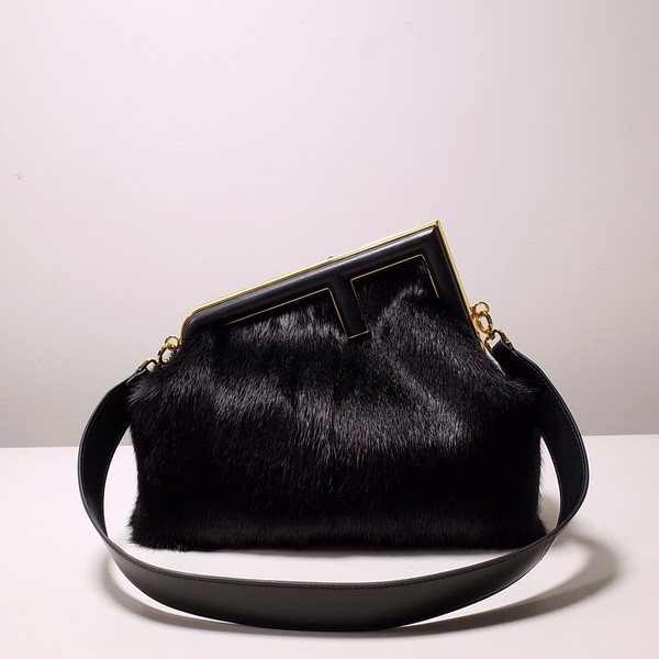 FENDI FIRST MEDIUM Black mink bag