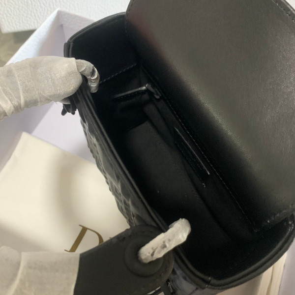 Christian Dior SMALL Black Ultraglossy Patent Cannage Calfskin LADY DIOR BAG