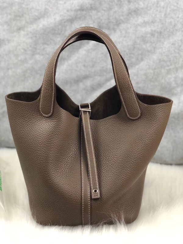 Hermes Etoupe Picotin Lock MM Togo Leather Bag
