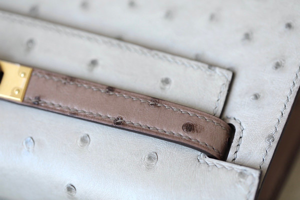 Hermès Special Order Kelly 25 Gris Perle /Etoupe Ostrich With Gold Hardware