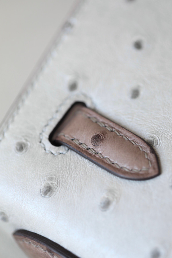 Hermès Special Order Kelly 25 Gris Perle /Etoupe Ostrich With Gold Hardware