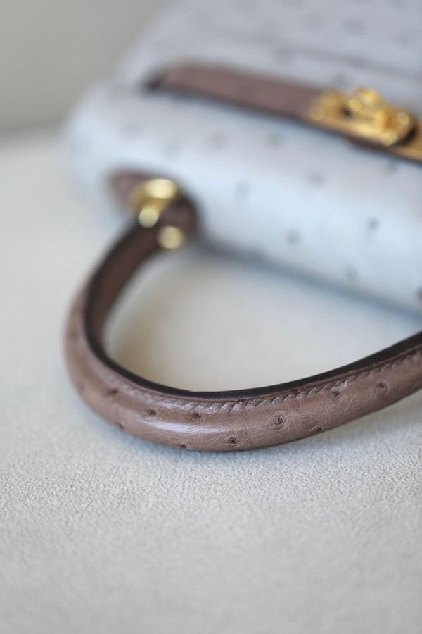 Hermès Special Order Kelly 25 Gris Perle /Etoupe Ostrich With Gold Hardware