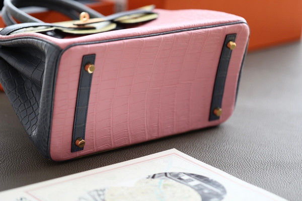 Hermes Special Order Tri Colour Rose Sakura/Jaune Poussin/Blue Lin  Birkin 30 in Niloticus Crocodile with Gold hardware