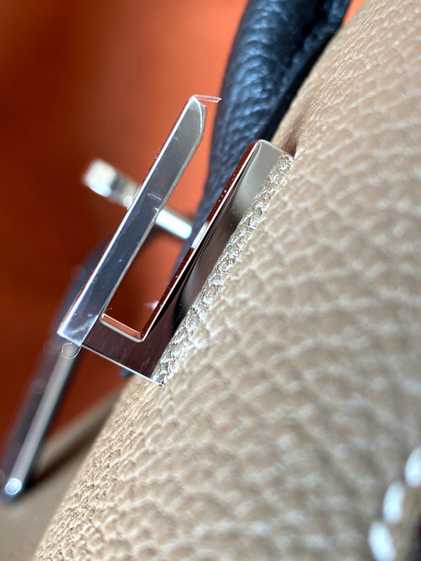 HERMES Special Order BIRKIN 30 Bag Etoupe/ Black Chevre Palladium hardware