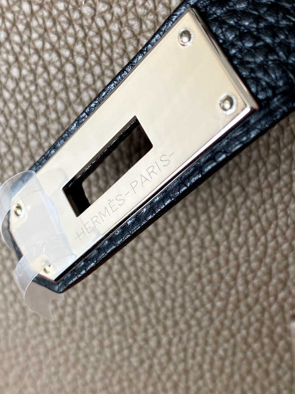HERMES Special Order BIRKIN 30 Bag Etoupe/ Black Chevre Palladium hardware