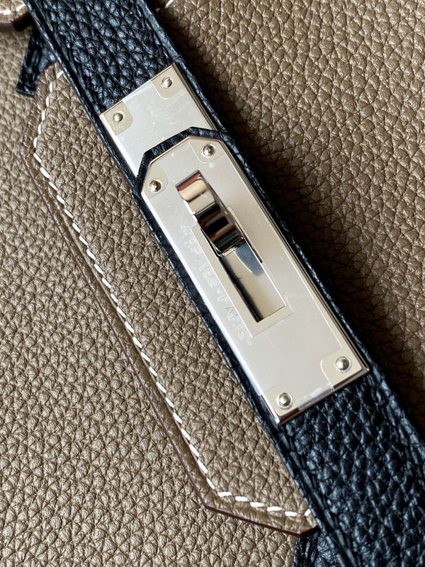 HERMES Special Order BIRKIN 30 Bag Etoupe/ Black Chevre Palladium hardware