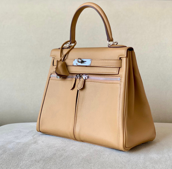 Hermes Special Order Kelly Lakis 32 Biscuit  with Palladium Hardware